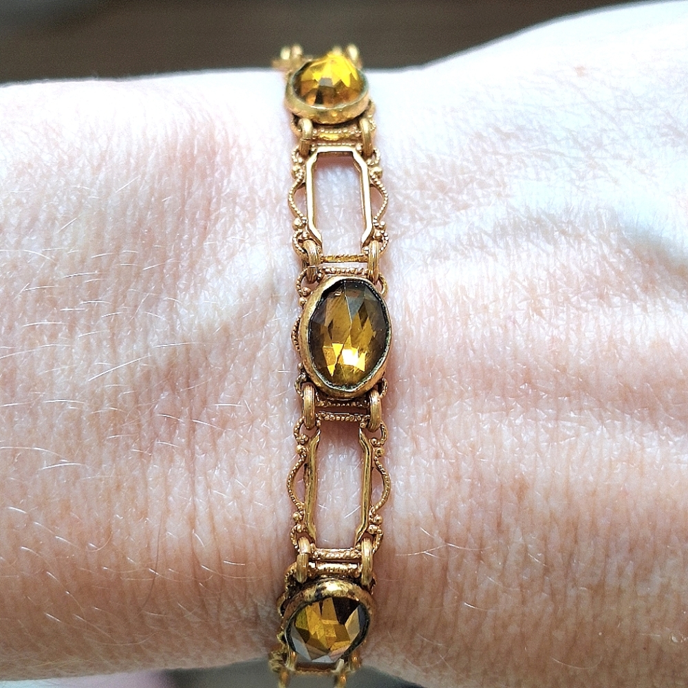 Antique✨️Art Deco✨️Amber Faceted Glass Bracelet